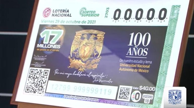 Conmemoran los 100 años del Escudo y Lema de la UNAM con billete de lotería