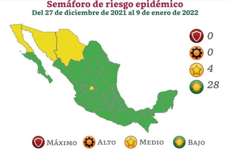 Semáforo epidemiológico tendrá 28 estados en verde y cuatro en amarillo