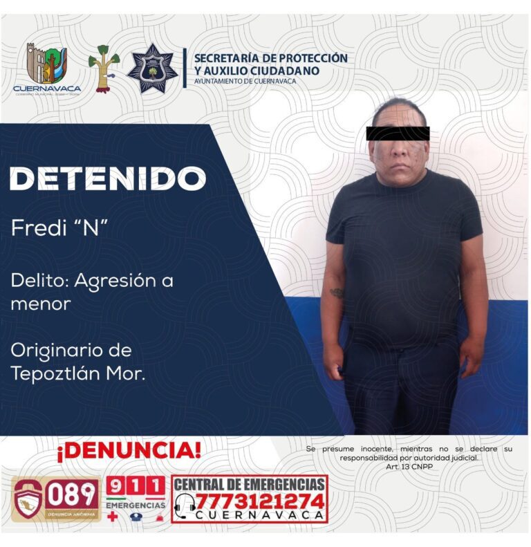 Dan prisión preventiva a sujeto que fue captado pegándole a una niña en Morelos