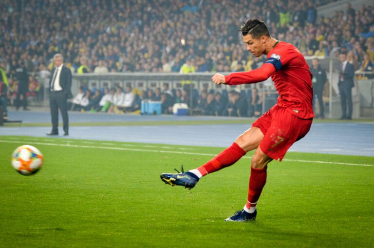 KYIV, UKRAINE - October 14, 2019: Cristiano Ronaldo during the UEFA EURO 2020 qualifying match between national team Ukraine against Portugal national team, Ukraine