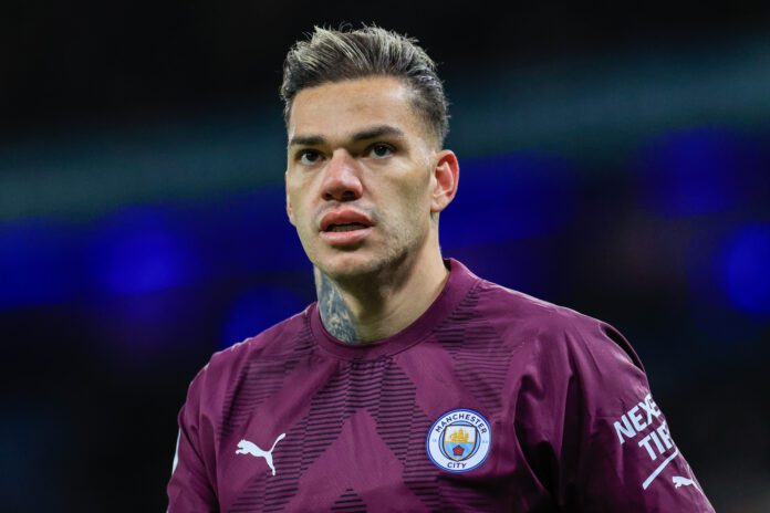 Ederson #31 of Manchester City during the Premier League match Manchester City vs Tottenham Hotspur at Etihad Stadium, Manchester, United Kingdom, 19th January 2023