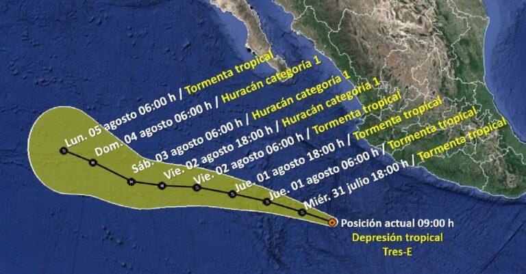 Se formó la depresión tropical Tres-E en el Pacífico Mexicano; se espera que se intensifique a huracán el viernes