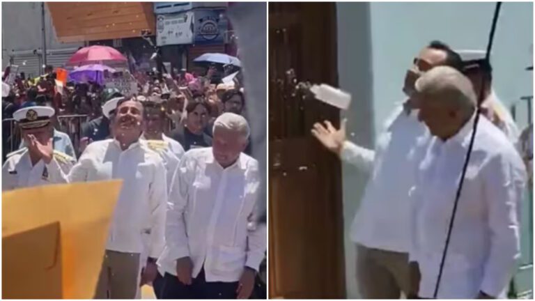 Trabajadores del PJF reciben con protestas al Presidente de México en Veracruz
