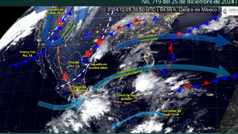 Clima al 25 de Diciembre: fuertes lluvias en el sureste y viento intenso en el noroeste