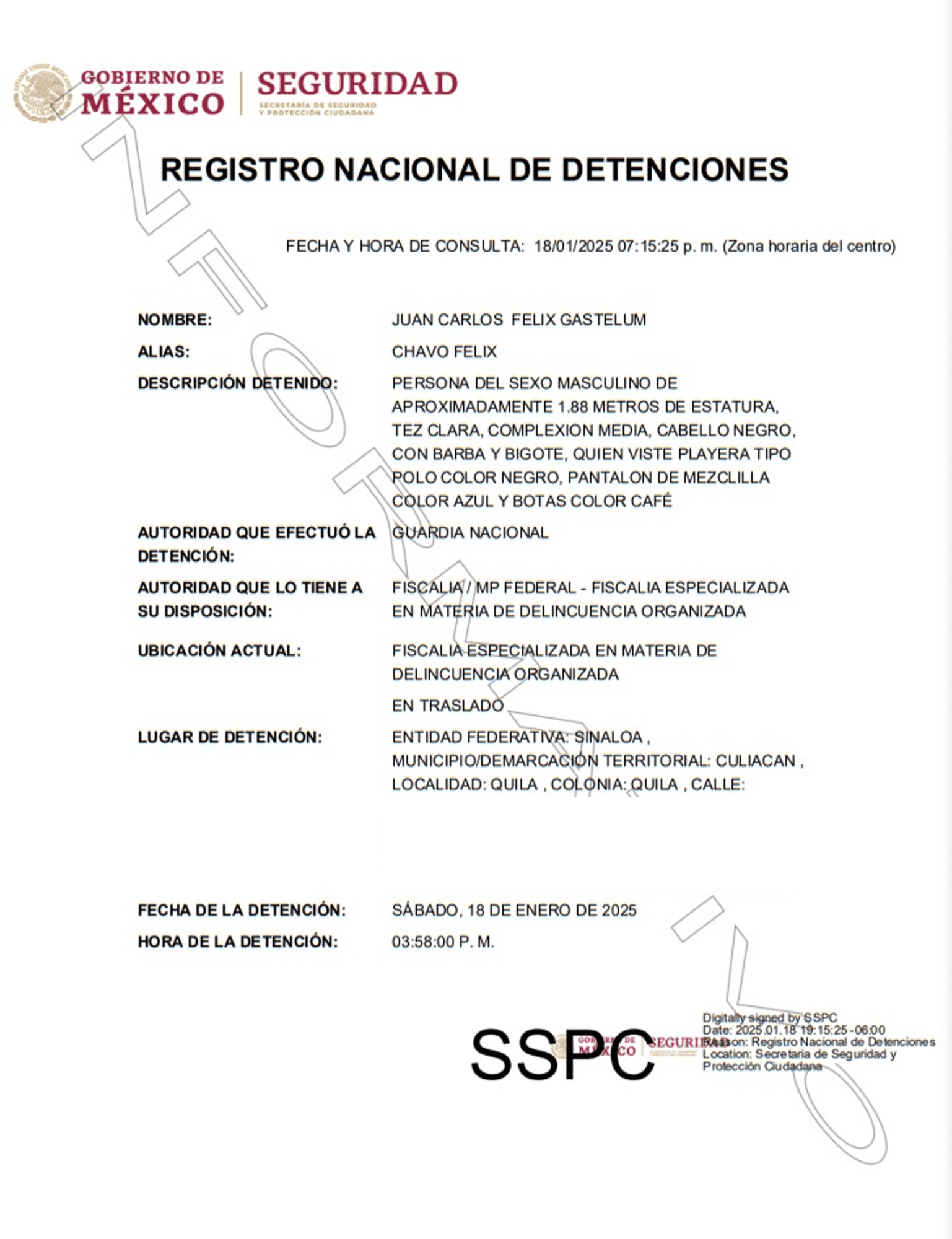 Imagen: Registro Nacional de Detenciones