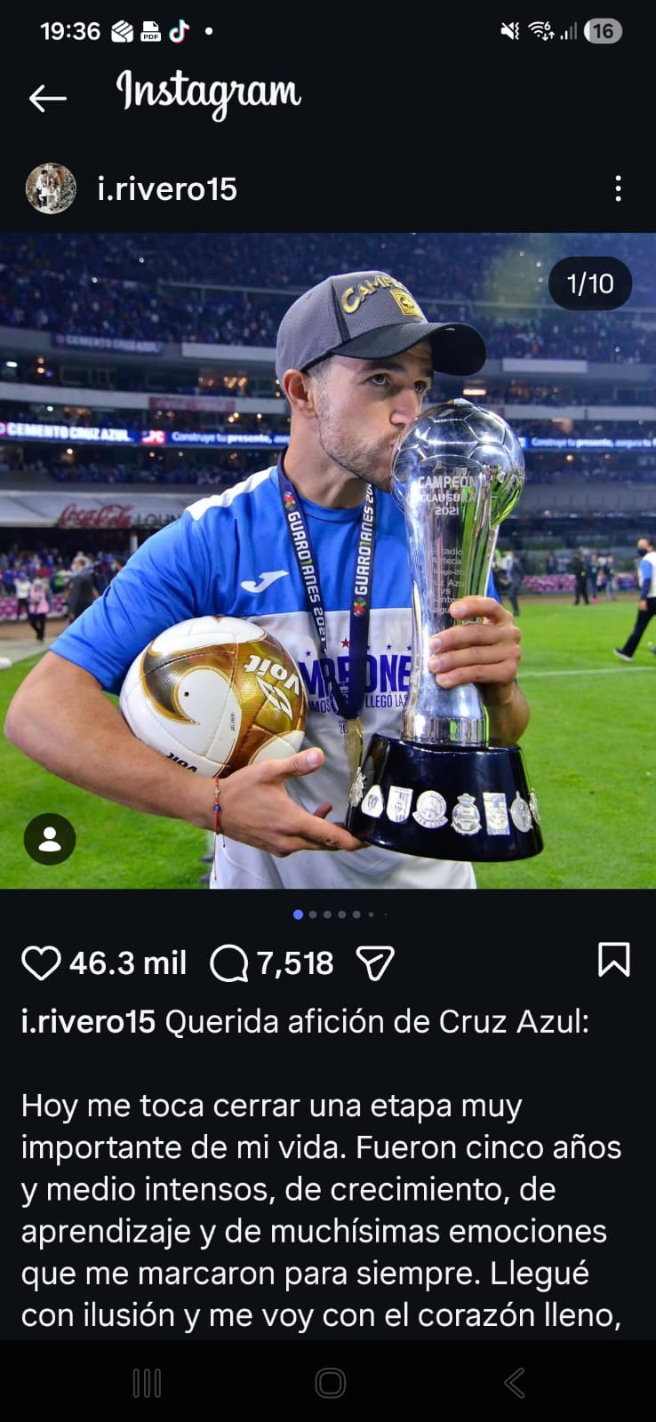 El uruguayo Ignacio Rivero se despidió y agradeció a Cruz Azul