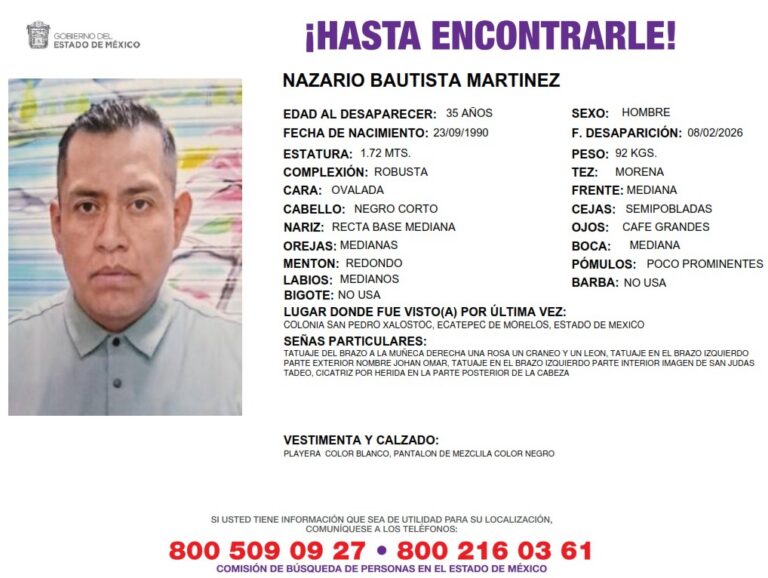 Célula de Búsqueda de Ecatepec colabora con Tlalnepantla para hallar a Nazario Bautista