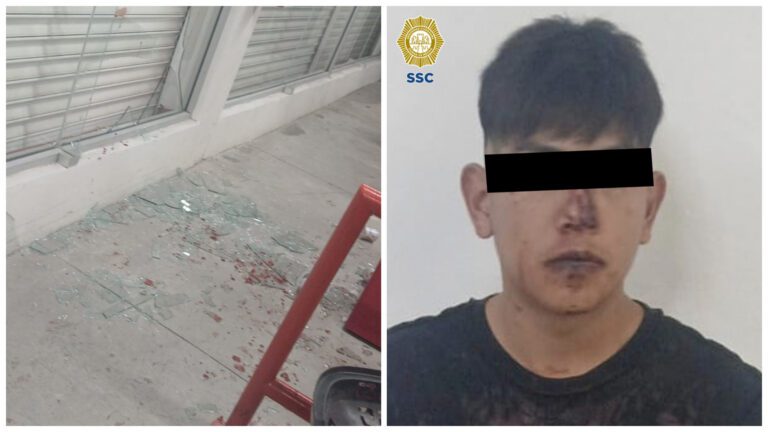 Joven rompe ventanal de tienda, se lesiona y termina detenido en Tláhuac
