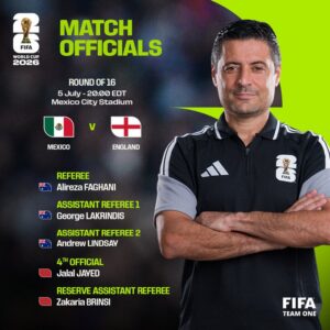 Alieza Faghani, árbitro designado para el partido entre México e Inglaterra. Foto: X: @FIFAcom