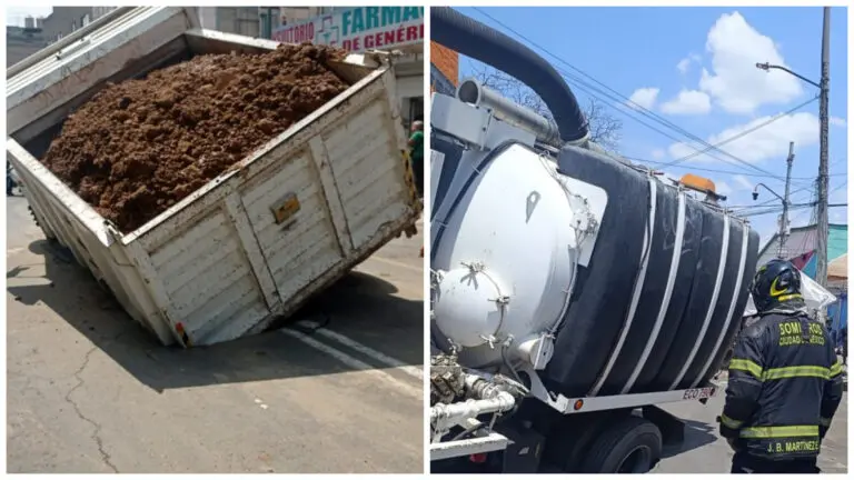 Dos socavones atrapan a unidades de mantenimiento de drenaje en Iztacalco