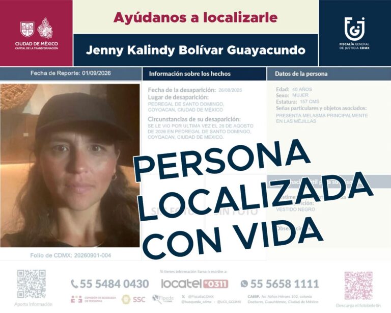 En la CDMX localizan con vida a estudiante ecuatoriana de doctorado que estaba desparecida