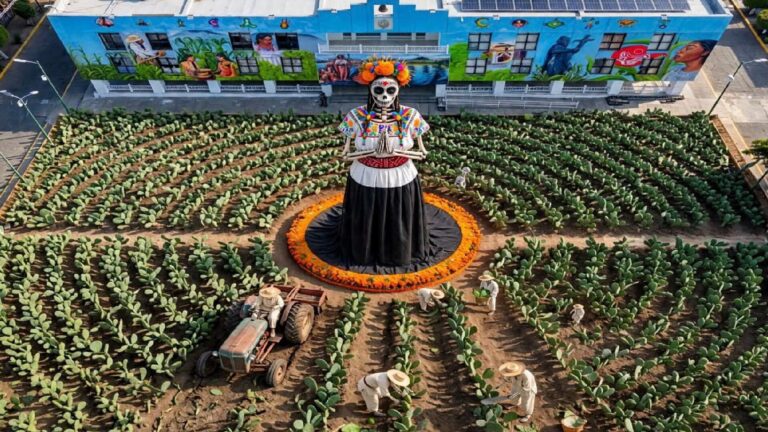 Milpa Alta erige una gigante Catrina de Día de Muertos en homenaje a los trabajadores del campo